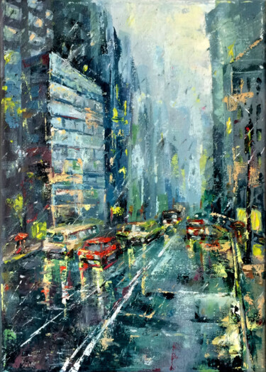 Painting titled "Painting Cityscape…" by Viktoriia Gubareva, Original Artwork, Oil