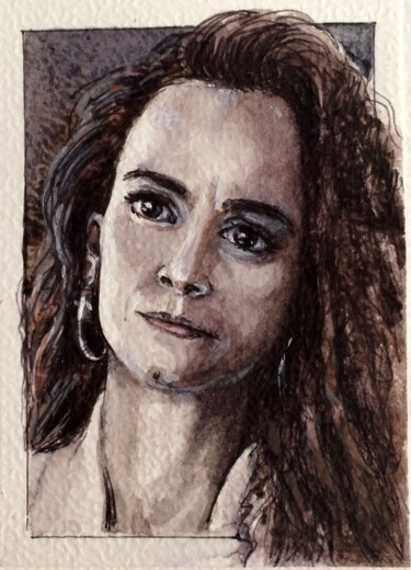 Schilderij getiteld "Portrait Alice Braga" door Viktoriia Gubareva, Origineel Kunstwerk, Aquarel