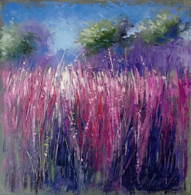 Картина под названием "Purple field oil pa…" - Виктория Кернер, Подлинное произведение искусства, Масло
