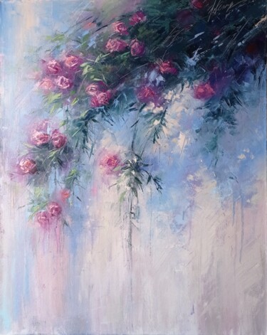Painting titled ""Rose bush" oil on…" by Viktoriia Kerner, Original Artwork, Oil