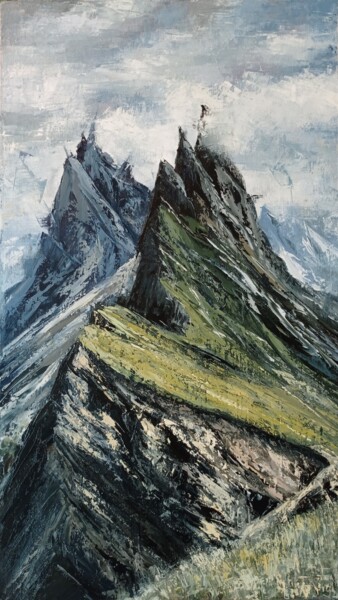 Painting titled "Mountain peaks, oil…" by Viktoriia Kerner, Original Artwork, Oil