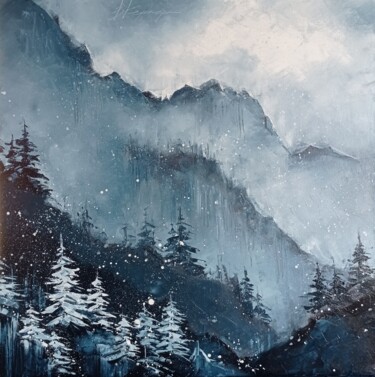 Ζωγραφική με τίτλο "Snowfall, oil paint…" από Виктория Кернер, Αυθεντικά έργα τέχνης, Λάδι