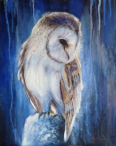 Malerei mit dem Titel ""Owl" oil painting…" von Viktoriia Kerner, Original-Kunstwerk, Öl