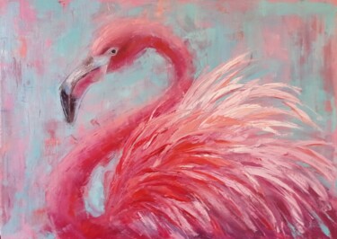 Картина под названием "Pink flamingo oil p…" - Виктория Кернер, Подлинное произведение искусства, Масло