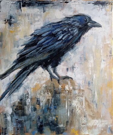 Pintura titulada "Black Raven oil pai…" por Viktoriia Kerner, Obra de arte original, Oleo