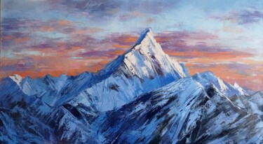 Картина под названием "Sunset in the mount…" - Виктория Кернер, Подлинное произведение искусства, Масло
