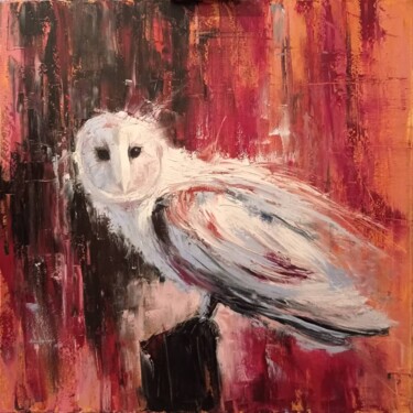 Painting titled ""White owl" oil pai…" by Viktoriia Kerner, Original Artwork, Oil