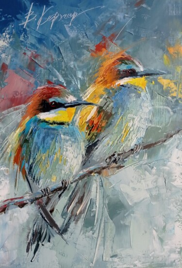 Pittura intitolato ""Bee-eaters" birds…" da Viktoriia Kerner, Opera d'arte originale, Olio