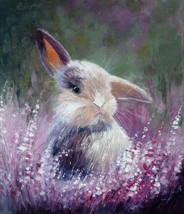 Pintura titulada "Rabbit oil painting…" por Viktoriia Kerner, Obra de arte original, Oleo
