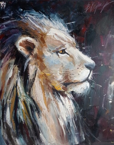 Картина под названием "" Lion" animal oil…" - Виктория Кернер, Подлинное произведение искусства, Масло