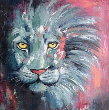 Painting titled "Lion oil painting o…" by Viktoriia Kerner, Original Artwork, Oil