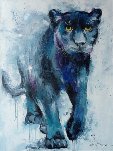 Painting titled "Black panther oil p…" by Viktoriia Kerner, Original Artwork, Oil