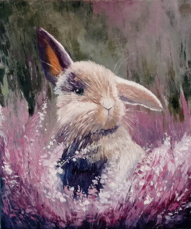 Painting titled "Rabbit oil painting…" by Viktoriia Kerner, Original Artwork, Oil