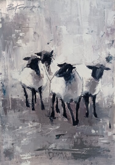 Pittura intitolato ""Sheeps" oil painti…" da Viktoriia Kerner, Opera d'arte originale, Olio
