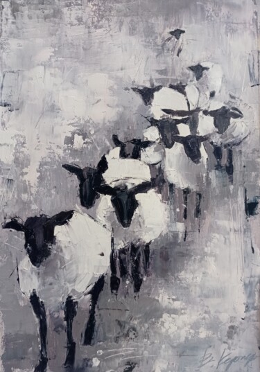 Painting titled ""Sheeps 2" oil pain…" by Viktoriia Kerner, Original Artwork, Oil