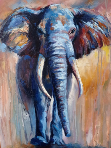 Painting titled ""Blue elephant" OIL…" by Viktoriia Kerner, Original Artwork, Oil