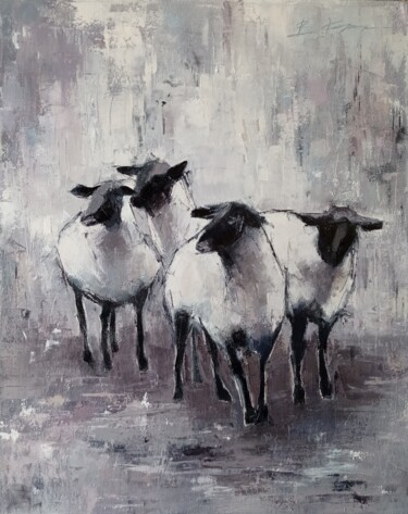 Pittura intitolato ""Sheeps" oil on can…" da Viktoriia Kerner, Opera d'arte originale, Olio