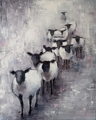 Painting titled ""Sheeps" oil painti…" by Viktoriia Kerner, Original Artwork, Oil