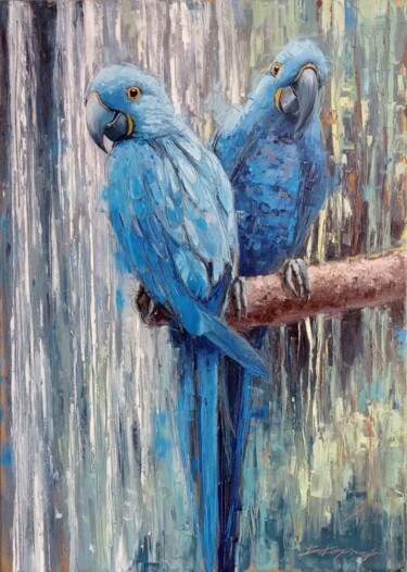 Painting titled ""Parrots" oil paint…" by Viktoriia Kerner, Original Artwork, Oil