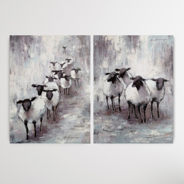 Painting titled ""Sheeps" oil on can…" by Виктория Кернер, Original Artwork, Oil