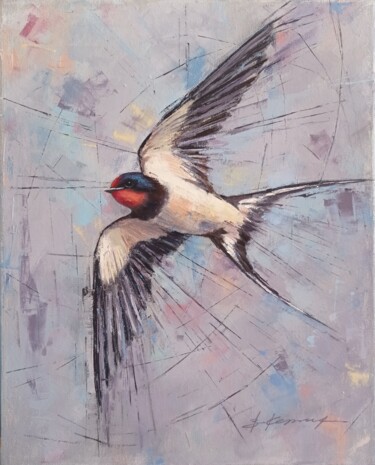 Painting titled ""Swallow" oil on ca…" by Viktoriia Kerner, Original Artwork, Oil