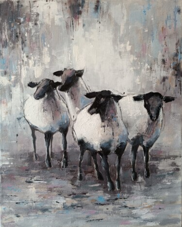 Malerei mit dem Titel "Oil painting "Sheep…" von Viktoriia Kerner, Original-Kunstwerk, Öl Auf Keilrahmen aus Holz montiert
