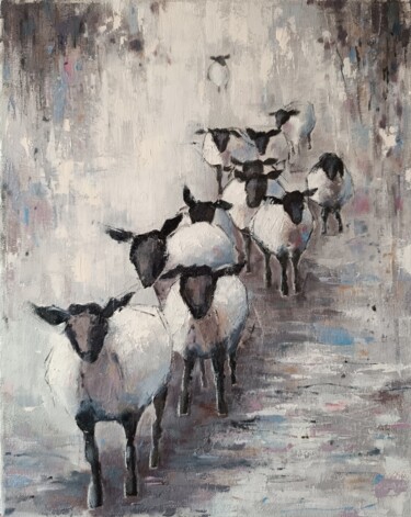 Schilderij getiteld "Oil painting "Sheep…" door Viktoriia Kerner, Origineel Kunstwerk, Olie Gemonteerd op Frame voor houten…
