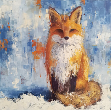 Painting titled ""RED FOX" OIL ON CA…" by Viktoriia Kerner, Original Artwork, Oil Mounted on Wood Stretcher frame