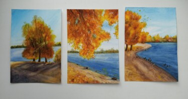 Картина под названием "Autumn mood. Three…" - Виктория Кириленко, Подлинное произведение искусства, Акварель