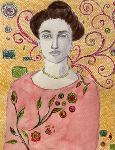 Painting titled "Woman with big eyes" by Viktoriia Kirilenko, Original Artwork, Watercolor