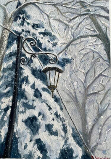 Painting titled "Winter in the park" by Viktoriia Kirilenko, Original Artwork, Watercolor