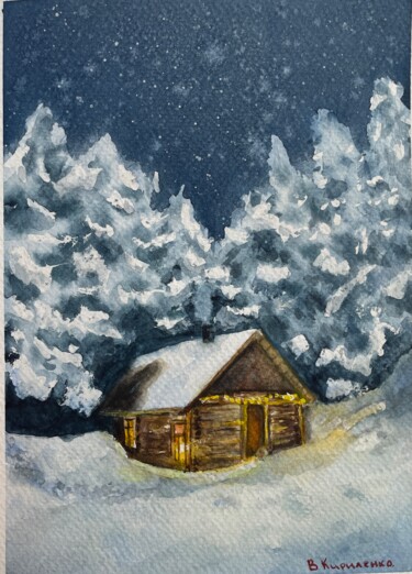 Malerei mit dem Titel "Winter in the forest" von Viktoriia Kirilenko, Original-Kunstwerk, Aquarell