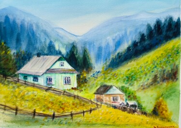 Painting titled "Morning in the Carp…" by Viktoriia Kirilenko, Original Artwork, Watercolor