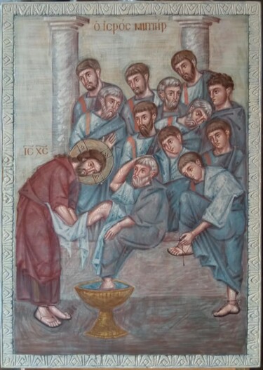 Pintura titulada "Christ washes the f…" por Viktoriia Kolosovska, Obra de arte original, Témpera