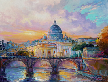 Картина под названием "Rome Evening" - Viktoria Lapteva, Подлинное произведение искусства, Масло Установлен на Деревянная ра…