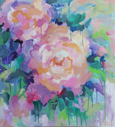 Pittura intitolato "Roses, original acr…" da Viktoria Lapteva, Opera d'arte originale, Acrilico Montato su Telaio per barell…