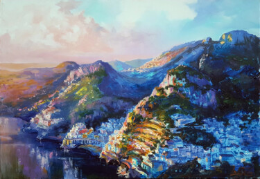 Malarstwo zatytułowany „Sunset. Amalfi coas…” autorstwa Viktoria Lapteva, Oryginalna praca, Akryl Zamontowany na Drewniana r…