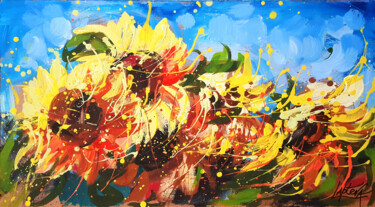 Картина под названием "Painting Sunflowers…" - Viktoria Lapteva, Подлинное произведение искусства, Акрил