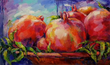 Картина под названием "Pomegranate - paint…" - Viktoria Lapteva, Подлинное произведение искусства, Масло Установлен на Дерев…