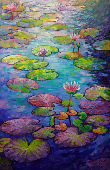 "Waterlilies Pond" başlıklı Tablo Viktoria Lapteva tarafından, Orijinal sanat, Petrol Ahşap Sedye çerçevesi üzerine monte ed…