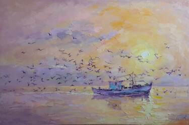 Картина под названием "Painting Early Morn…" - Viktoria Lapteva, Подлинное произведение искусства, Масло Установлен на Дерев…