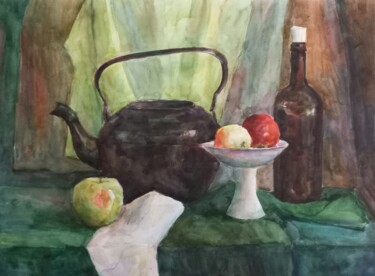 Malarstwo zatytułowany „Натюрморт с чайником” autorstwa Виктория Никитина, Oryginalna praca, Akwarela
