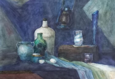 Peinture intitulée "Синий натюрморт" par Viktoria Nikitina, Œuvre d'art originale, Aquarelle