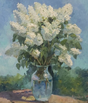 Painting titled "White lilac" by Viktoriia Kolesnikova, Original Artwork, Oil