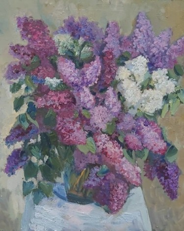 Painting titled "lilac bouquet" by Viktoriia Kolesnikova, Original Artwork, Oil