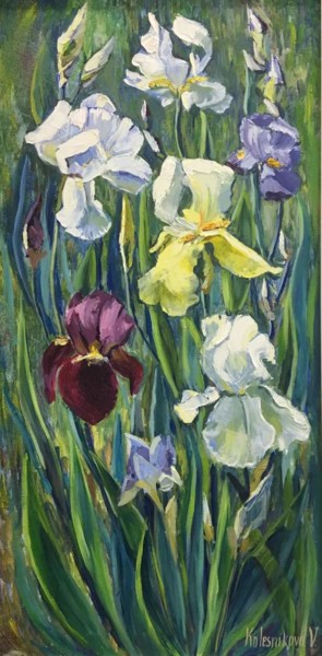 Картина под названием "|Irises" - Viktoriia Kolesnikova, Подлинное произведение искусства, Масло
