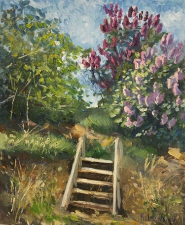 Картина под названием "lilac in summer" - Viktoriia Kolesnikova, Подлинное произведение искусства, Масло