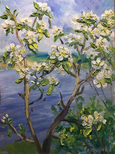 Ζωγραφική με τίτλο "cherry blossom in s…" από Viktoriia Kolesnikova, Αυθεντικά έργα τέχνης, Λάδι