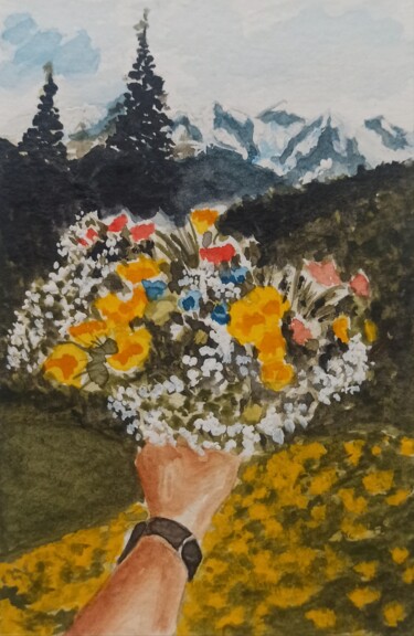Malarstwo zatytułowany „Flower 🌹🌸” autorstwa Viktoria Palamarchuk, Oryginalna praca, Akwarela