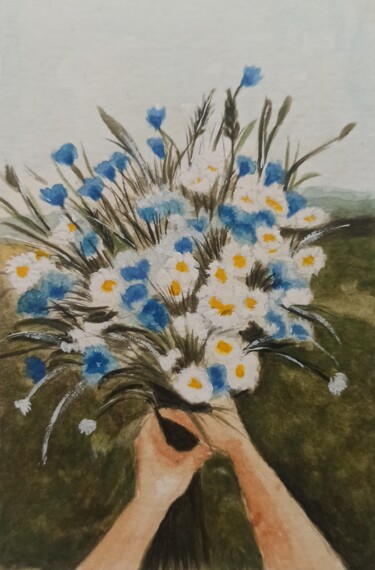 Painting titled "Flowers" by Viktoria Palamarchuk, Original Artwork, Watercolor